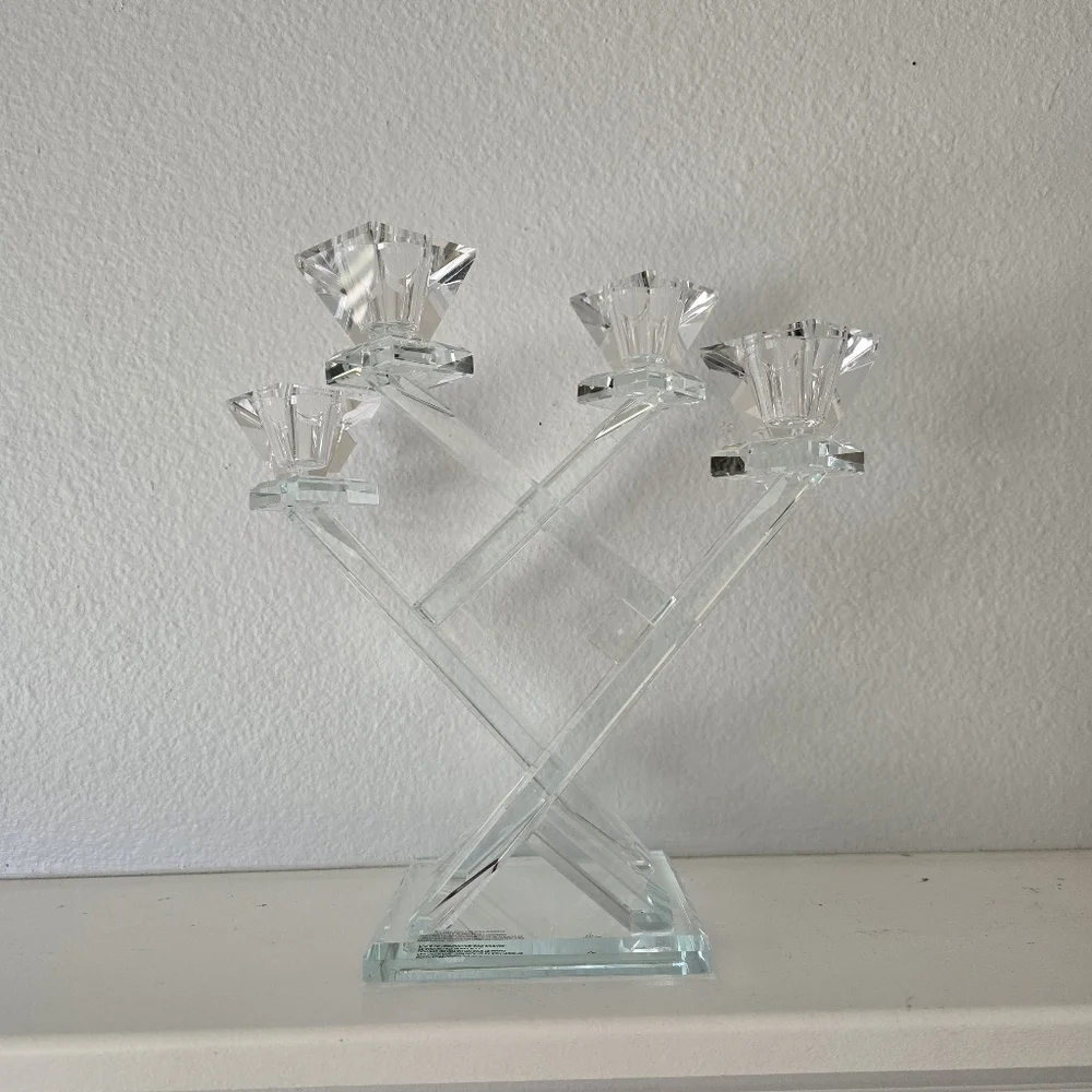 Frontgate Crystal 4-Arm Candelabra | Heavy Faceted Crystal Candle Holder 10.25" - Picture 6 of 12